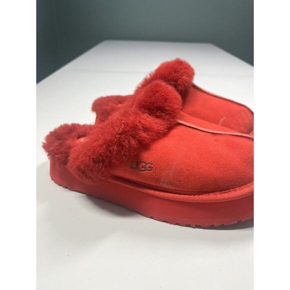 UGG Disquette Slip On Platform Womens size 7 Red Faux Fur Lined Slippers - Picture 3 of 8